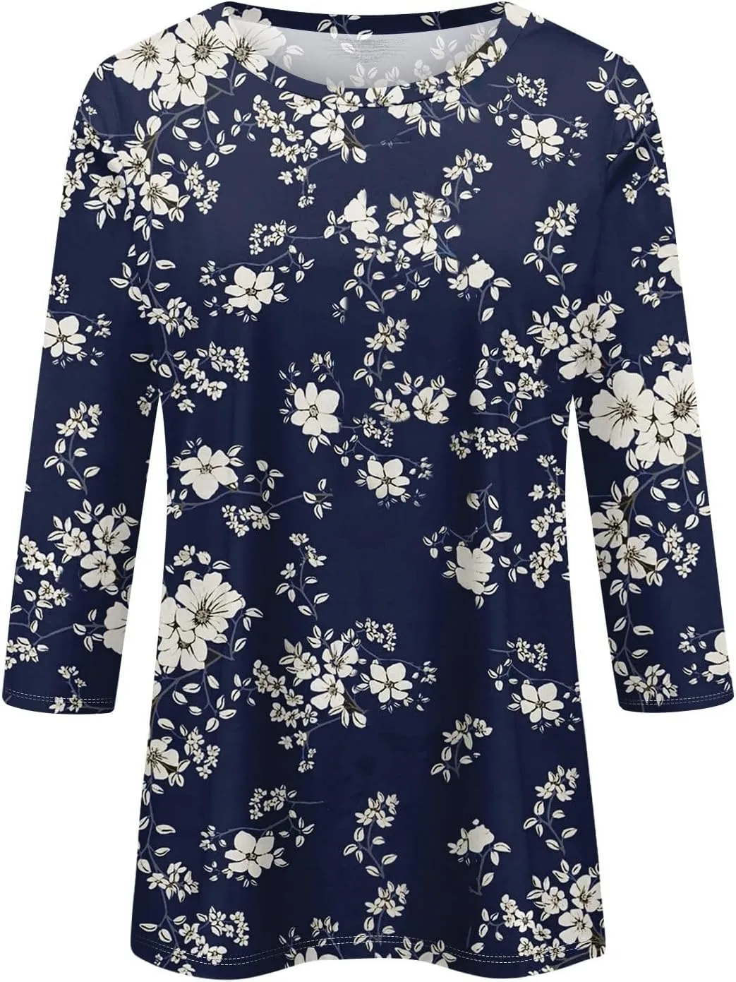 Womens 3/4 Sleeve Tops 2025 Spring Print Round Neck Shirts Loose Fit Three Quarter Sleeve Tshirts