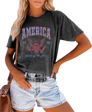 Women's 4th of July Independence Day T-Shirt Summer 1776 USA America Memorial Day Graphic Tees Tops