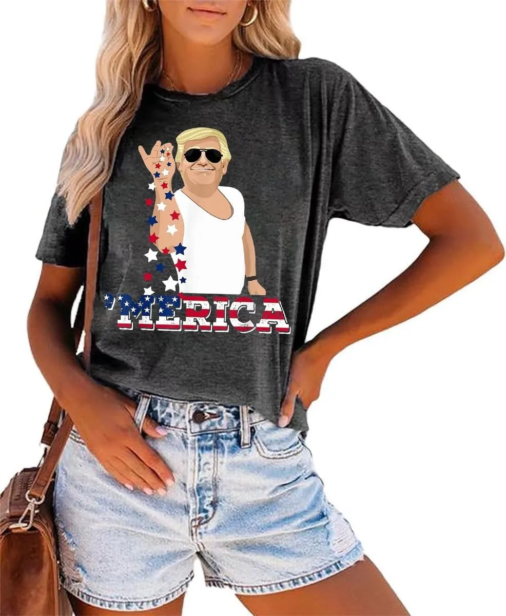Women's 4th of July Independence Day T-Shirt Summer 1776 USA America Memorial Day Graphic Tees Tops