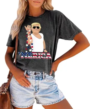 Women's 4th of July Independence Day T-Shirt Summer 1776 USA America Memorial Day Graphic Tees Tops