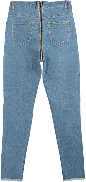 Womens Back Zipper Jeans Trendy Slim Fit Petite Sexy High Waisted Skinny Jeans Stretch Denim Pants with Pockets 2025