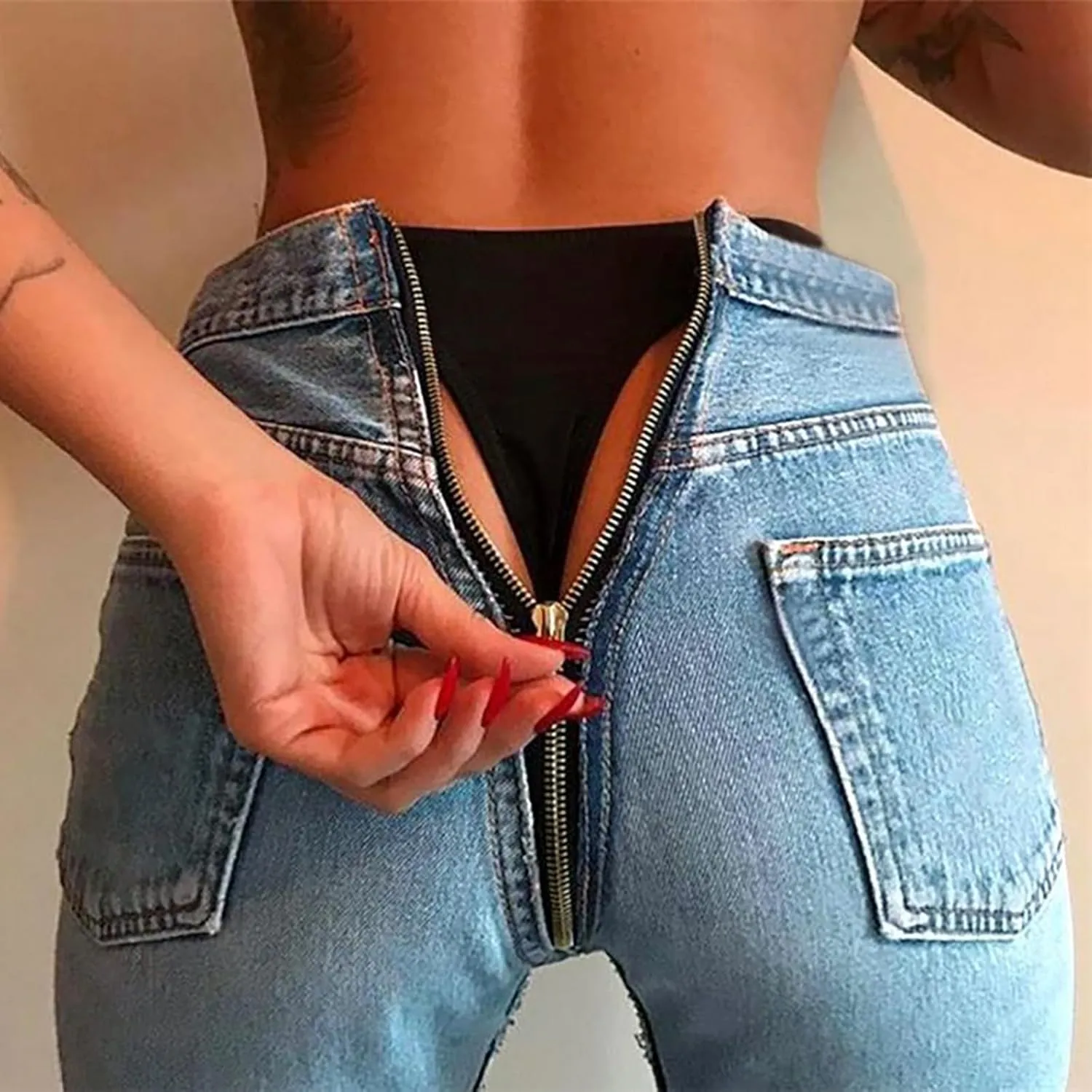Womens Back Zipper Jeans Trendy Slim Fit Petite Sexy High Waisted Skinny Jeans Stretch Denim Pants with Pockets 2025
