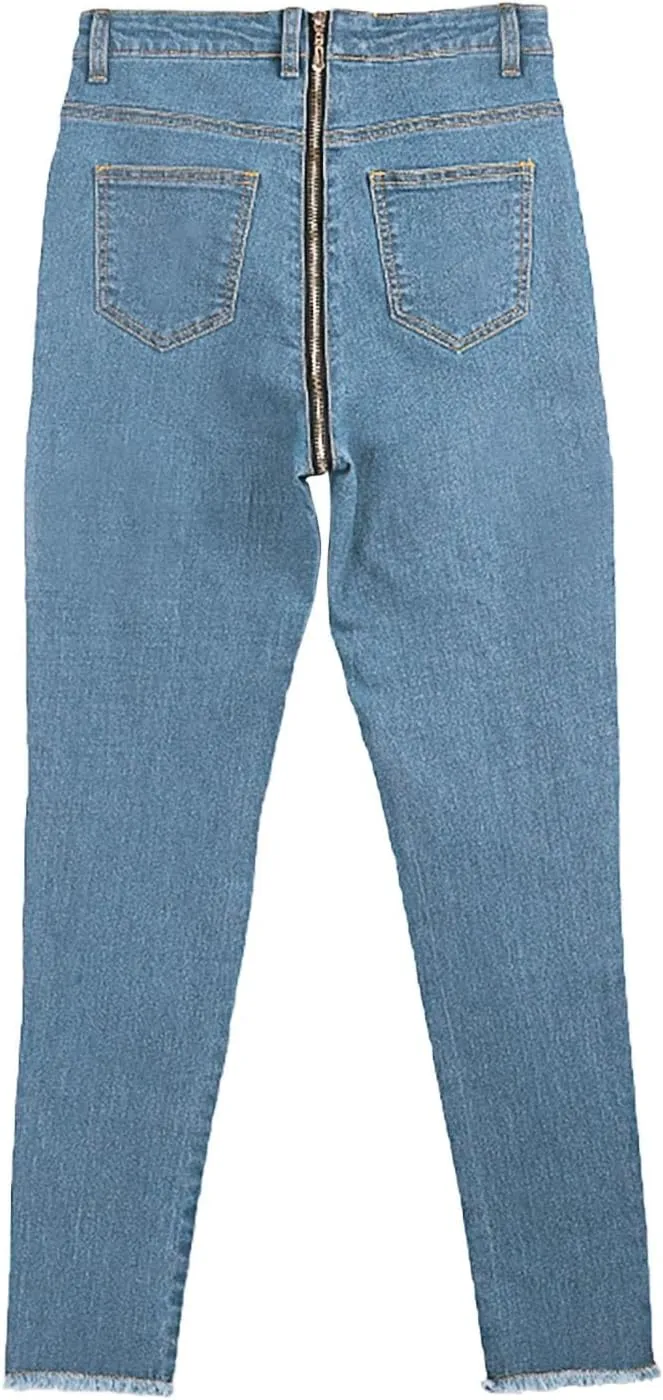 Womens Back Zipper Jeans Trendy Slim Fit Petite Sexy High Waisted Skinny Jeans Stretch Denim Pants with Pockets 2025