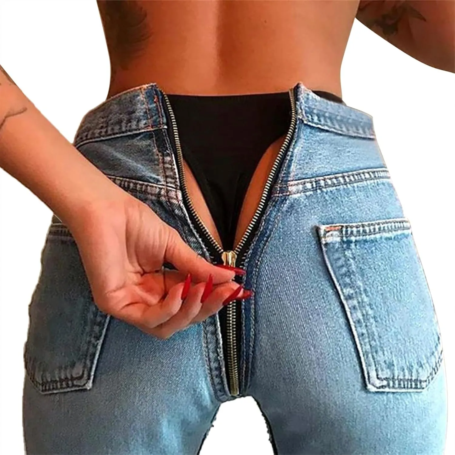 Womens Back Zipper Jeans Trendy Slim Fit Petite Sexy High Waisted Skinny Jeans Stretch Denim Pants with Pockets 2025