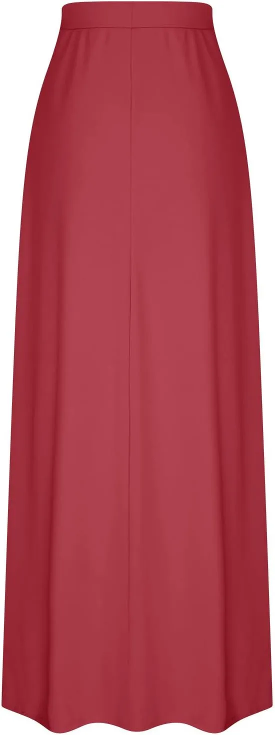 Women's Basic Solid Tie Dye Foldable High Waist Floor Length Maxi Skirt Plus Size A-Line Casual Bodycon Skirts Pockets