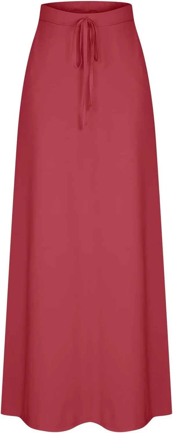 Women's Basic Solid Tie Dye Foldable High Waist Floor Length Maxi Skirt Plus Size A-Line Casual Bodycon Skirts Pockets