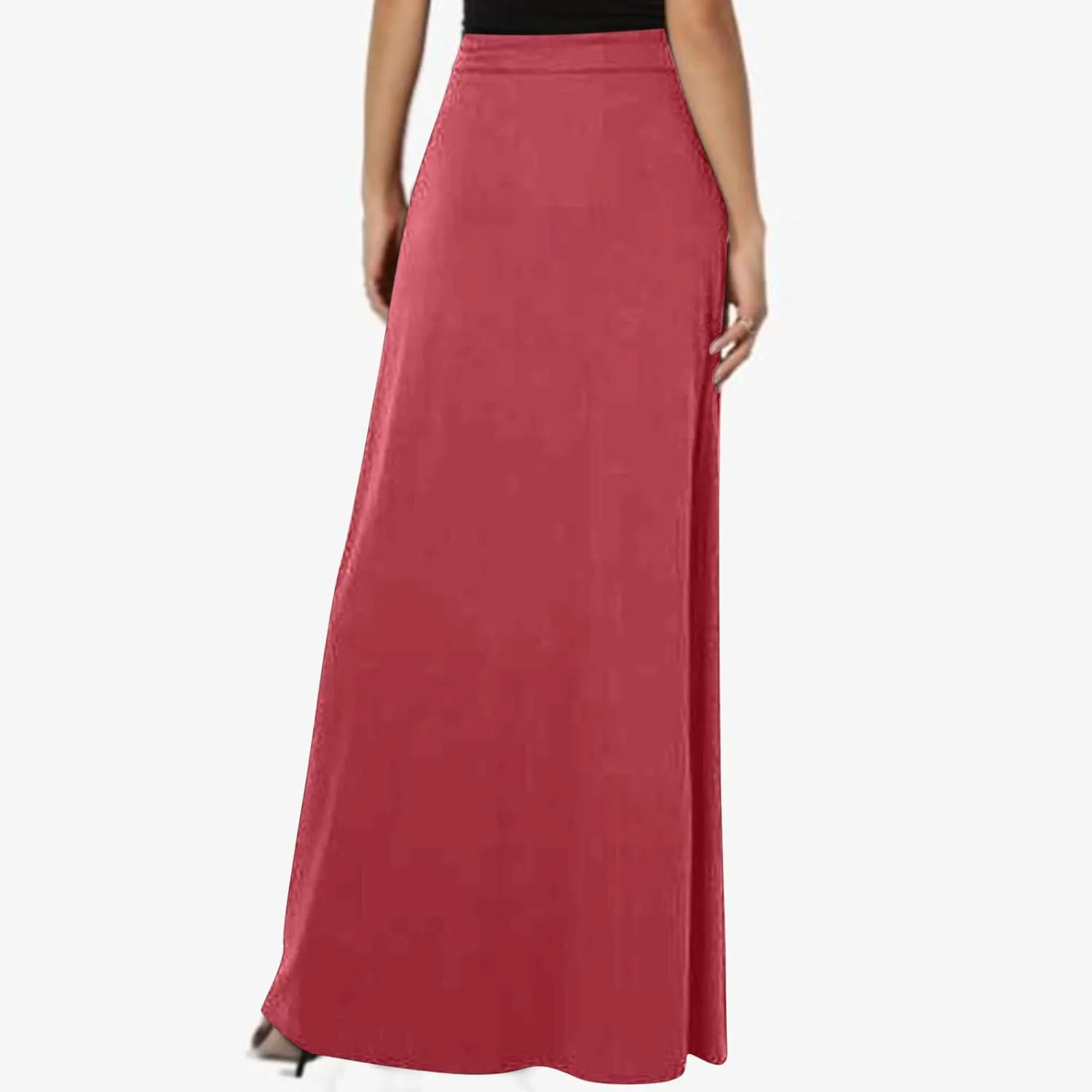 Women's Basic Solid Tie Dye Foldable High Waist Floor Length Maxi Skirt Plus Size A-Line Casual Bodycon Skirts Pockets