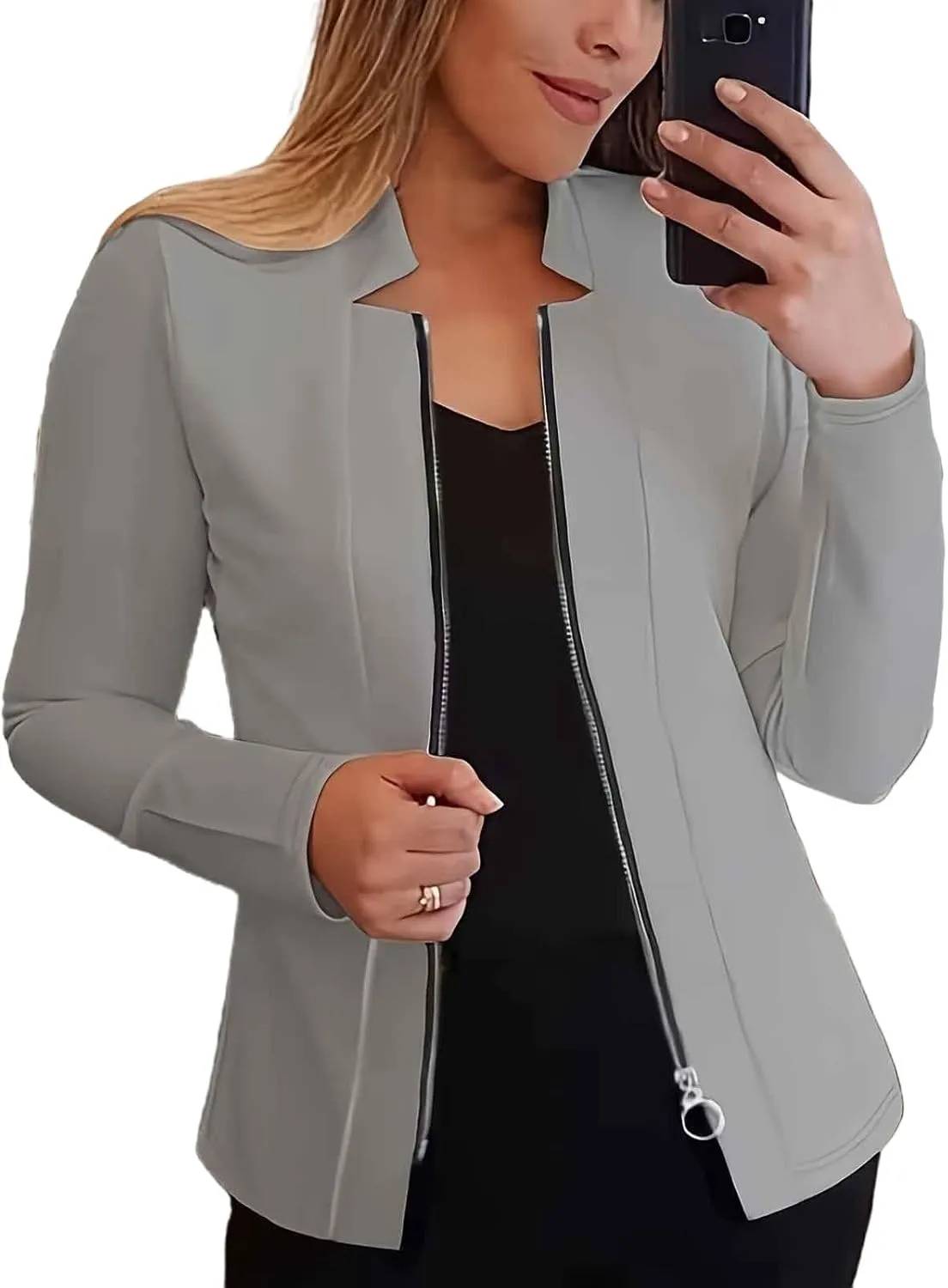 Womens Blazer Jackets Zip up Open Front Cardigan Jacket Casual Long Sleeve Work Office Suit Crop Outerwear