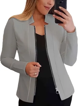 Womens Blazer Jackets Zip up Open Front Cardigan Jacket Casual Long Sleeve Work Office Suit Crop Outerwear