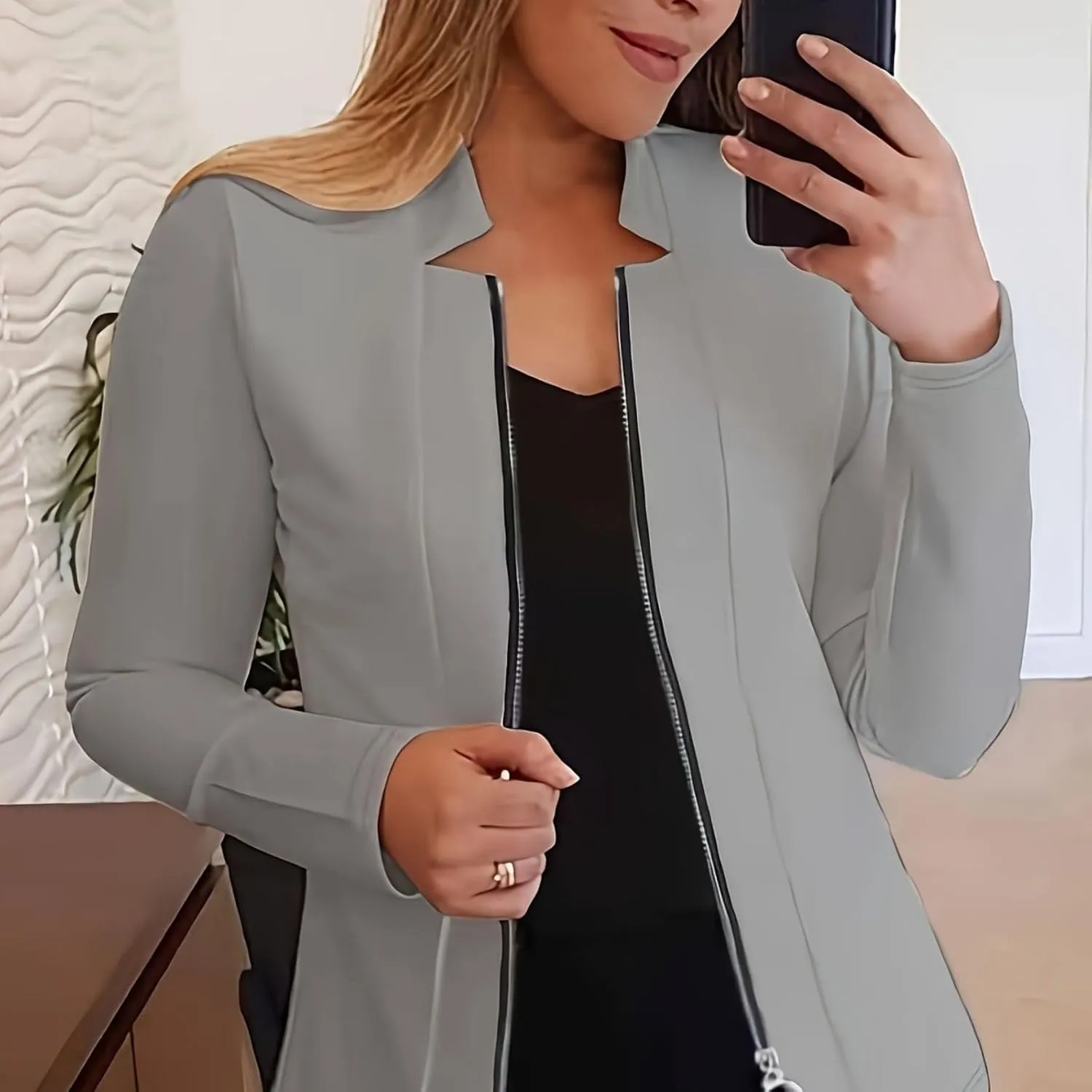 Womens Blazer Jackets Zip up Open Front Cardigan Jacket Casual Long Sleeve Work Office Suit Crop Outerwear