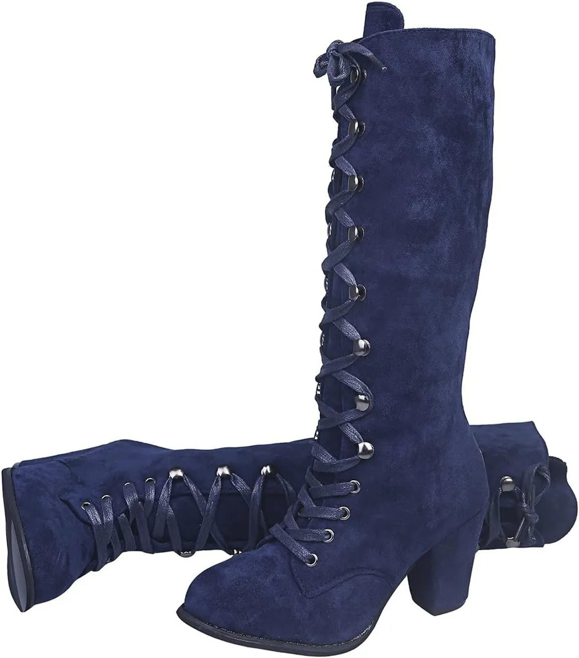 Womens Booties,Fall Boots for Women 2024 Chunky High Heels Lace Up Round Toe Cowboy Boots Vintage Wedge Booties Shoes