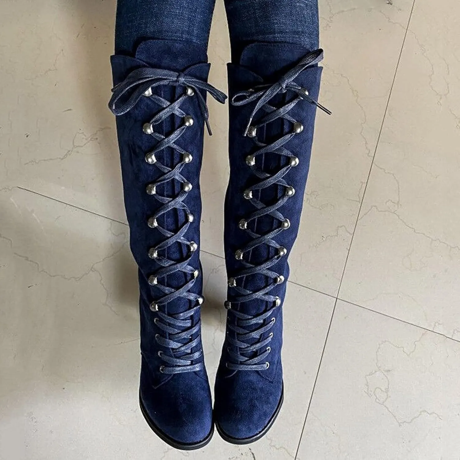 Womens Booties,Fall Boots for Women 2024 Chunky High Heels Lace Up Round Toe Cowboy Boots Vintage Wedge Booties Shoes