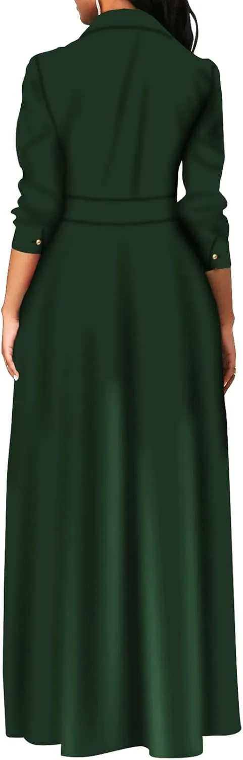 Women's Button Down T-Shirt Dress Casual High Low V Neck Loose Long Dress with Belts