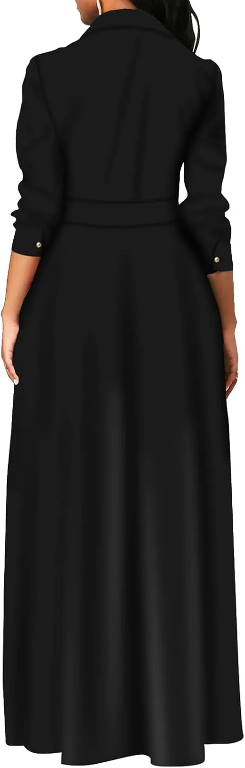 Women's Button Down T-Shirt Dress Casual High Low V Neck Loose Long Dress with Belts