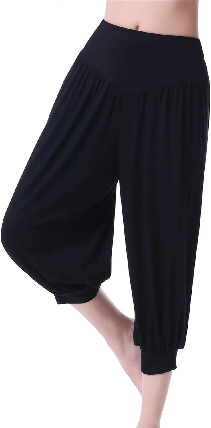 Women's Capri Trousers Yoga Cropped Pants 3/4 Length Bloomers Ladies Stretch Pull on Trouser High Waist Leggings