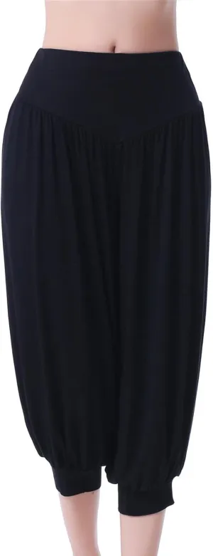 Women's Capri Trousers Yoga Cropped Pants 3/4 Length Bloomers Ladies Stretch Pull on Trouser High Waist Leggings