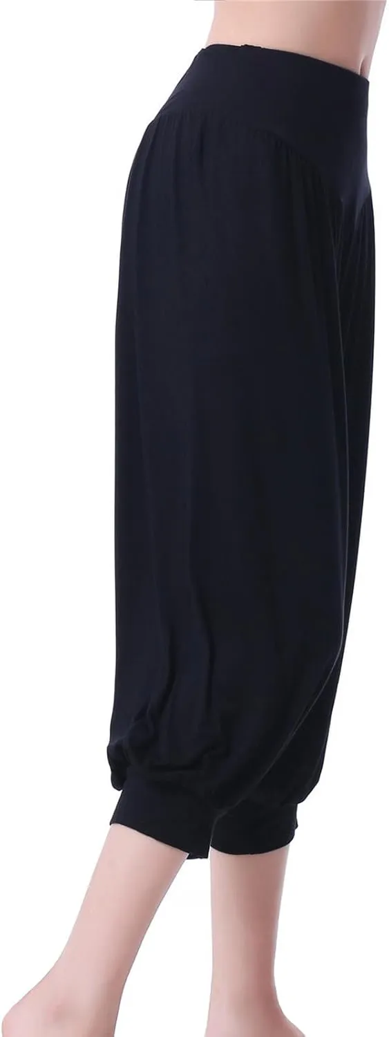 Women's Capri Trousers Yoga Cropped Pants 3/4 Length Bloomers Ladies Stretch Pull on Trouser High Waist Leggings