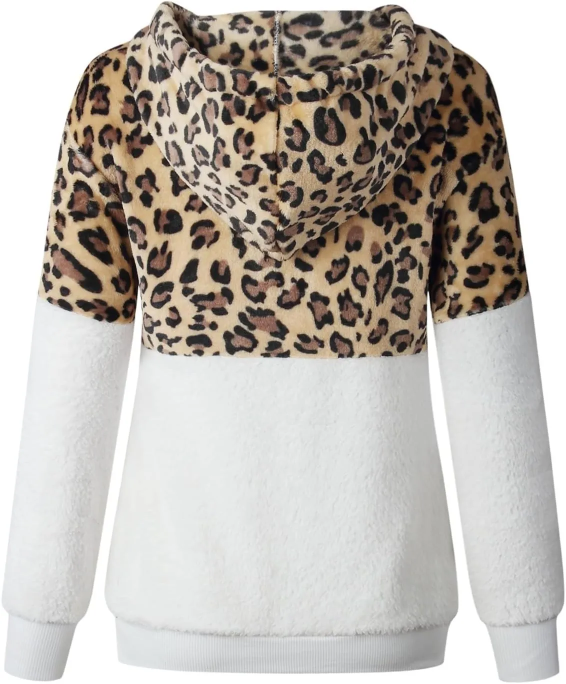 Women's Casual Fuzzy Hoodies Faux Fleece Zip Up Leopard Jackets Drawstring Hooded Sherpa Sweatshirt Fall Trendy Outwear