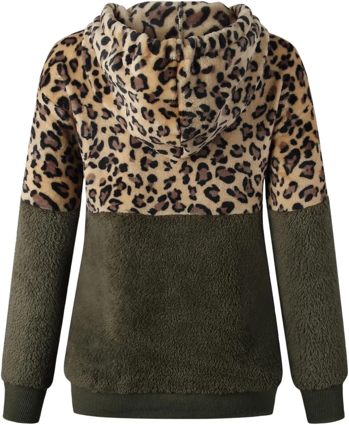 Women's Casual Fuzzy Hoodies Faux Fleece Zip Up Leopard Jackets Drawstring Hooded Sherpa Sweatshirt Fall Trendy Outwear