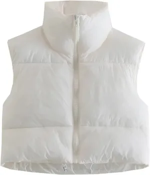 Women's Casual Lightweight Puffer Vest Zip Up Drawstring Cotton Jacket Cotton-Padded Loose Warm Winter Coat