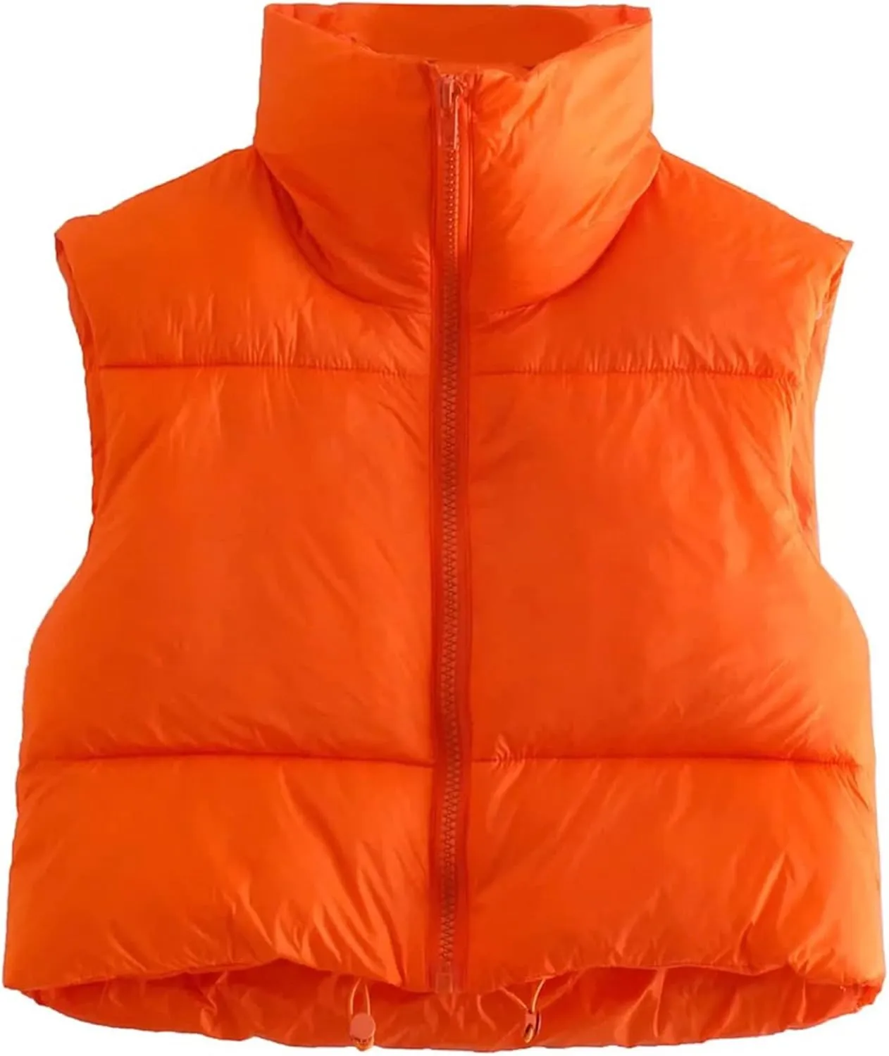 Women's Casual Lightweight Puffer Vest Zip Up Drawstring Cotton Jacket Cotton-Padded Loose Warm Winter Coat