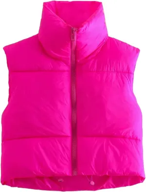 Women's Casual Lightweight Puffer Vest Zip Up Drawstring Cotton Jacket Cotton-Padded Loose Warm Winter Coat