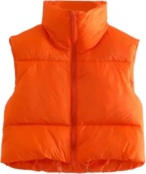 Women's Casual Lightweight Puffer Vest Zip Up Drawstring Cotton Jacket Cotton-Padded Loose Warm Winter Coat