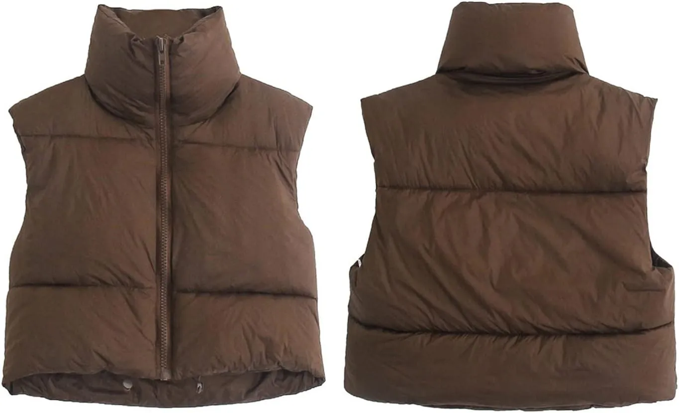 Women's Casual Lightweight Puffer Vest Zip Up Drawstring Cotton Jacket Cotton-Padded Loose Warm Winter Coat