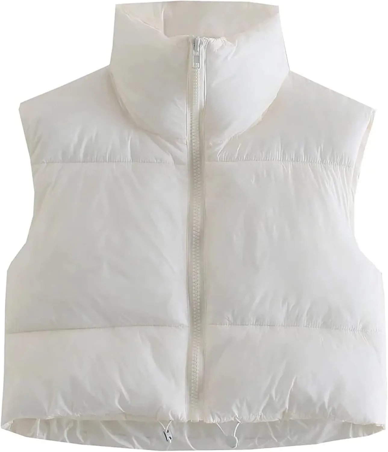 Women's Casual Lightweight Puffer Vest Zip Up Drawstring Cotton Jacket Cotton-Padded Loose Warm Winter Coat