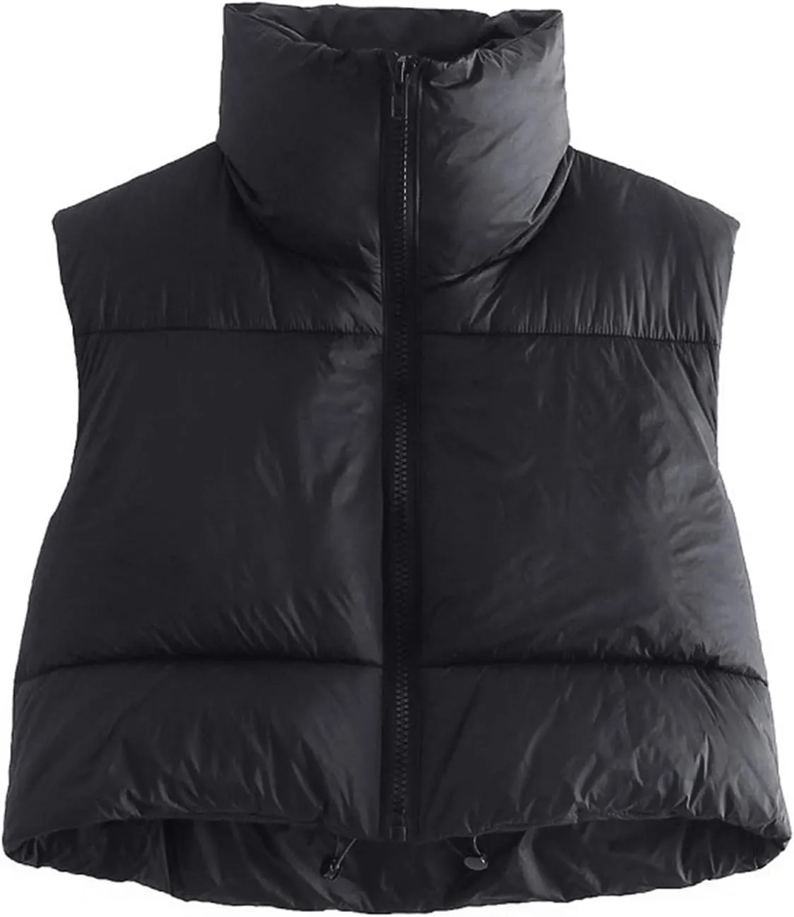 Women's Casual Lightweight Puffer Vest Zip Up Drawstring Cotton Jacket Cotton-Padded Loose Warm Winter Coat