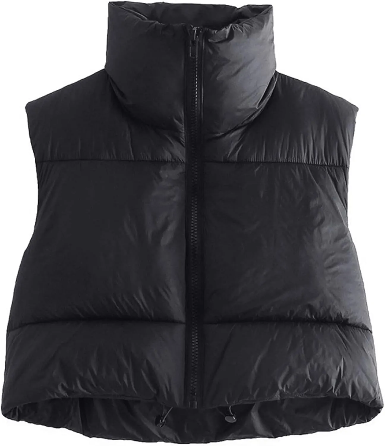 Women's Casual Lightweight Puffer Vest Zip Up Drawstring Cotton Jacket Cotton-Padded Loose Warm Winter Coat