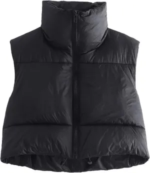 Women's Casual Lightweight Puffer Vest Zip Up Drawstring Cotton Jacket Cotton-Padded Loose Warm Winter Coat