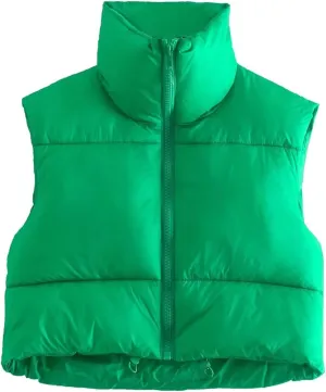 Women's Casual Lightweight Puffer Vest Zip Up Drawstring Cotton Jacket Cotton-Padded Loose Warm Winter Coat