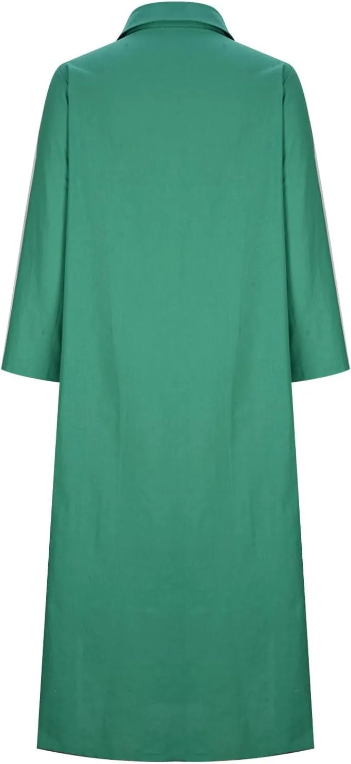 Womens Casual Long Sleeve Button Down Dress Loose Cotton Linen Maxi Shirt Dress Plus Size Flowy Summer Beach Long Dress
