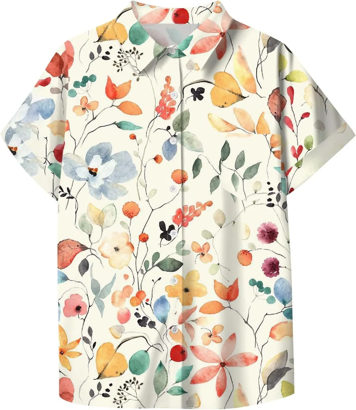 Women's Casual V Neck Floral Print Short Sleeve Blouses Button Down Shirts Loose Fit Boho Summer Tops Trendy