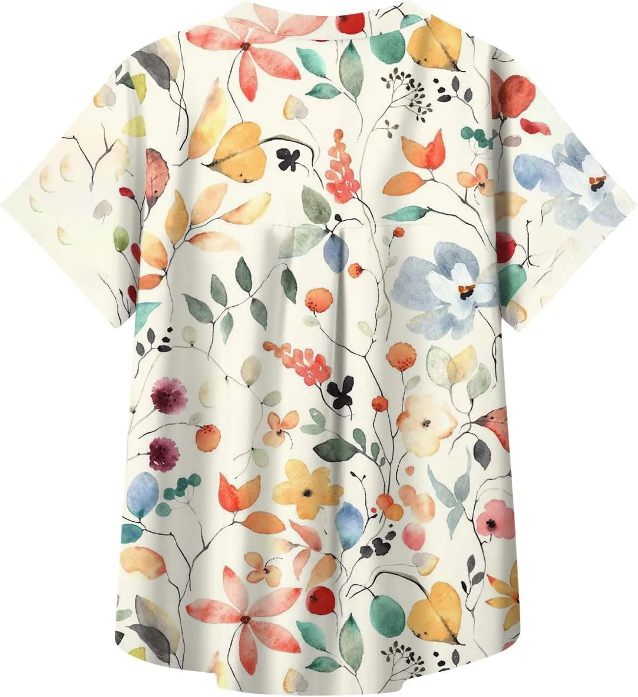 Women's Casual V Neck Floral Print Short Sleeve Blouses Button Down Shirts Loose Fit Boho Summer Tops Trendy
