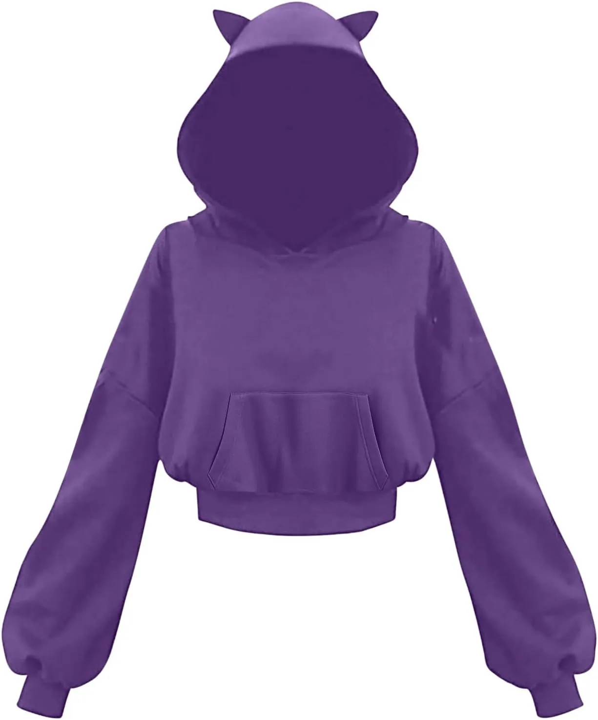 Womens Cat Ear Hoodie Sweatshirt Long Sleeve Sweater Oversized Off Shoulder Cute Funny Crop Top Hoodies Pullover