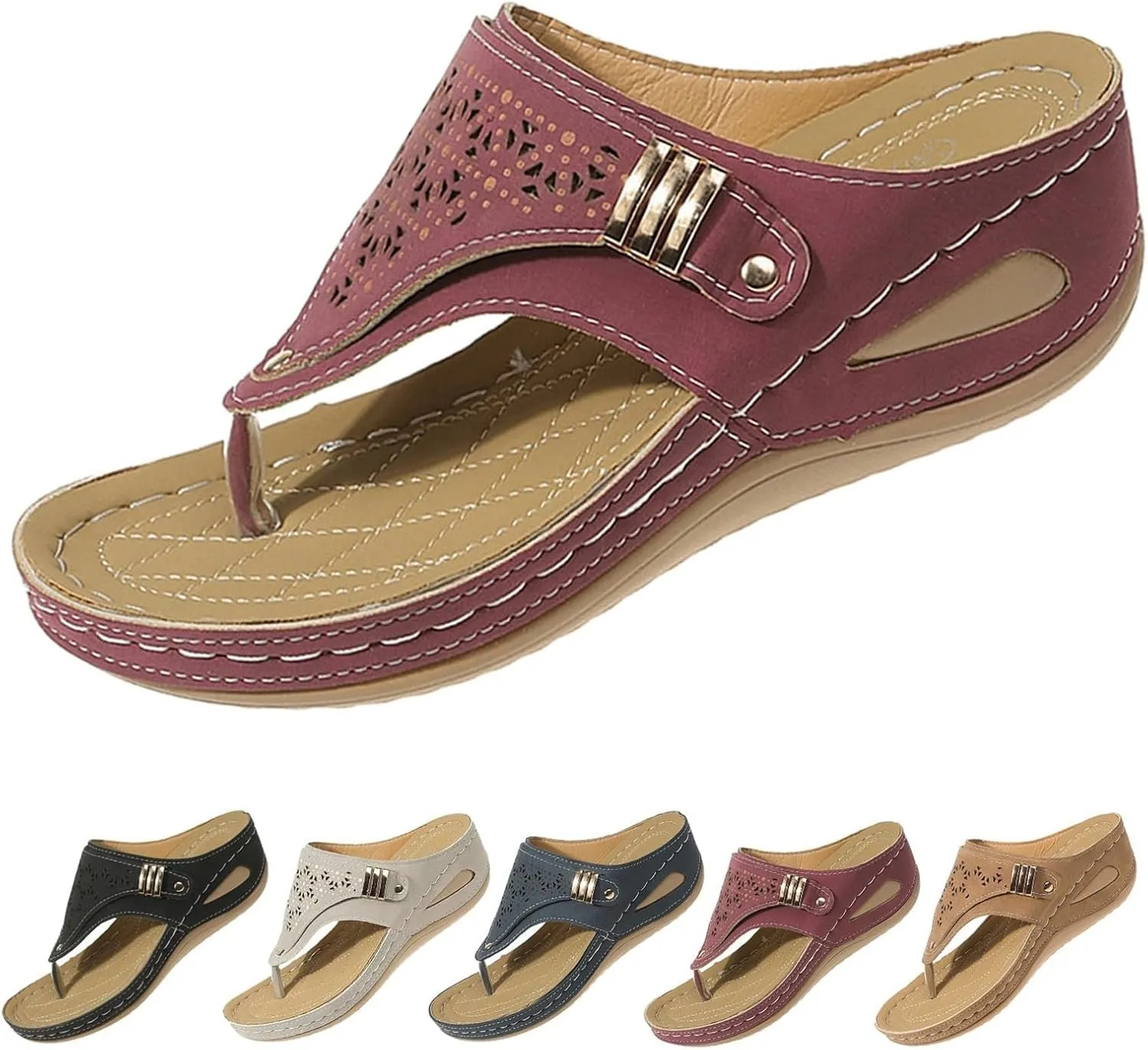 Womens Chunky Platform Wedge Flip Flops Orthopedic Casual Comfort Breathable Beach Slippers Open Toe Mesh Hollow Fashion Shoes Arch Support Slip on Sandals