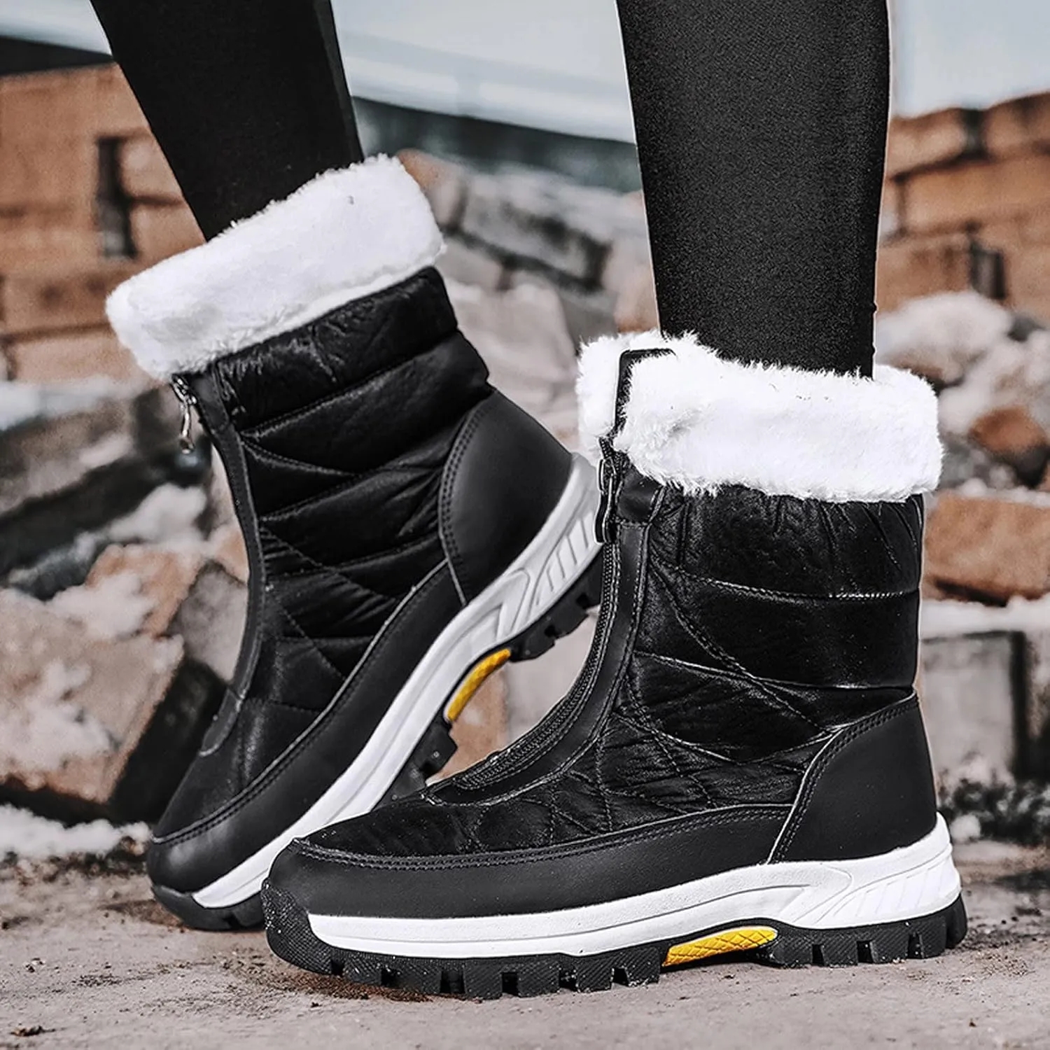 Women's Classic Faux Fur Slip on Winter Ankle Snow Boots Winter Boots for Women Waterproof Snow Non Slip Womens Wide Toe Snow Boots Women Winter Boots Size 10 1/2 Botas De Mujer Para El Frio