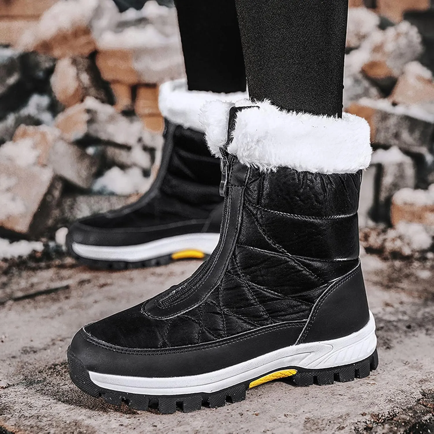 Women's Classic Faux Fur Slip on Winter Ankle Snow Boots Winter Boots for Women Waterproof Snow Non Slip Womens Wide Toe Snow Boots Women Winter Boots Size 10 1/2 Botas De Mujer Para El Frio