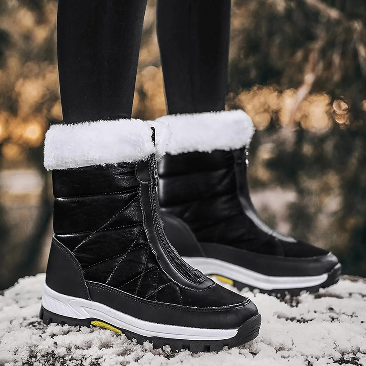 Women's Classic Faux Fur Slip on Winter Ankle Snow Boots Winter Boots for Women Waterproof Snow Non Slip Womens Wide Toe Snow Boots Women Winter Boots Size 10 1/2 Botas De Mujer Para El Frio
