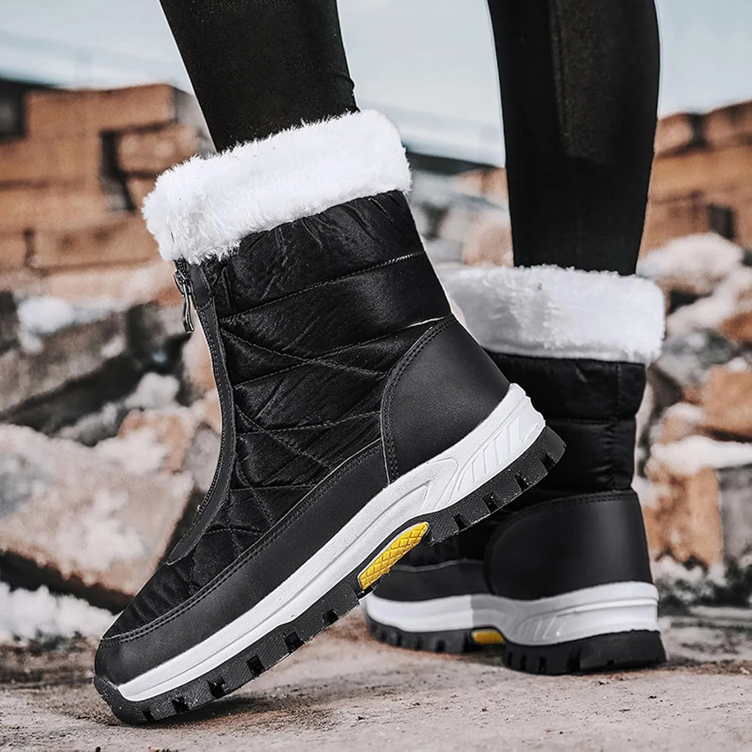 Women's Classic Faux Fur Slip on Winter Ankle Snow Boots Winter Boots for Women Waterproof Snow Non Slip Womens Wide Toe Snow Boots Women Winter Boots Size 10 1/2 Botas De Mujer Para El Frio