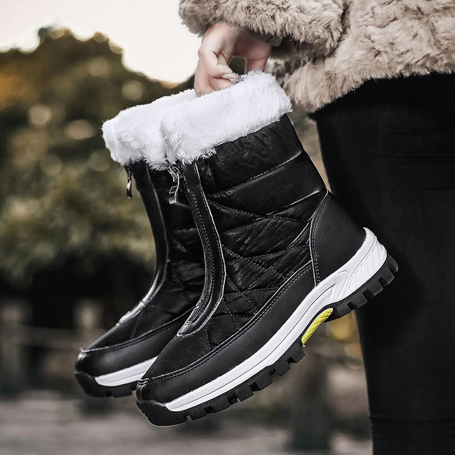 Women's Classic Faux Fur Slip on Winter Ankle Snow Boots Winter Boots for Women Waterproof Snow Non Slip Womens Wide Toe Snow Boots Women Winter Boots Size 10 1/2 Botas De Mujer Para El Frio