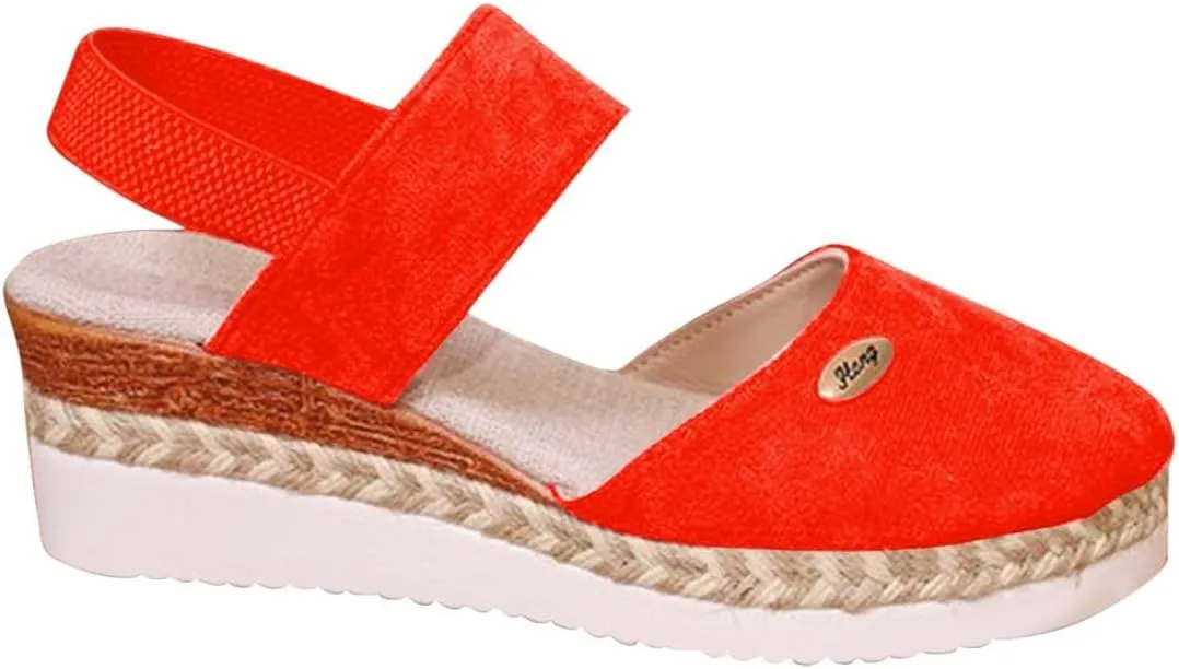 Womens Closed Toe Single Shoes Summer Dressy Vintage Sandals Lightweight Wedge Heel Hemp Rope Sandal Thick Sole Shoe