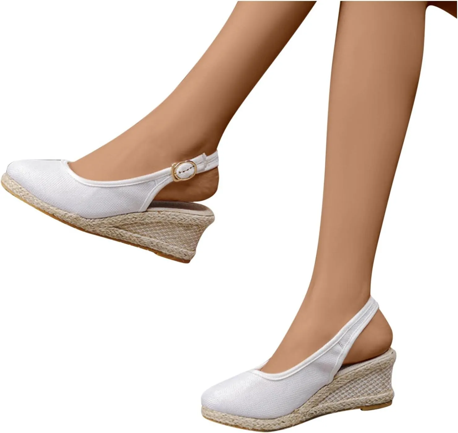 Women's Closed Toe Slingback Sandals Linen Solid Hook and Eye Shoe Rubber Sole Wedge High Heel Summer Breathe Sandal