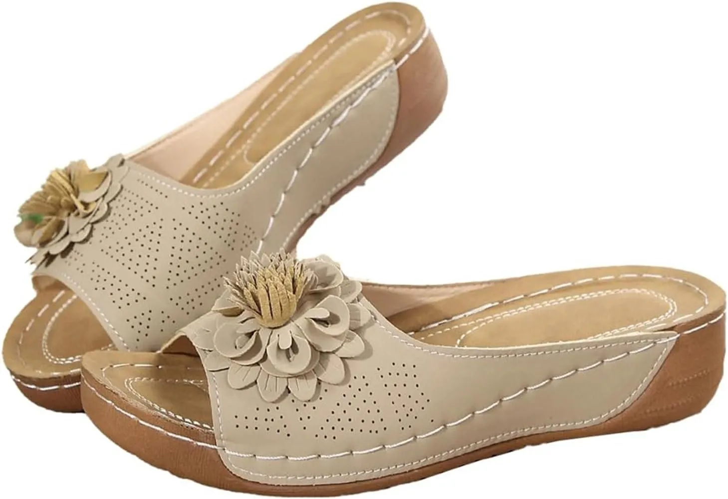 Womens Comfort Wedge Slide Sandals Open Toe Heel Non-Slip Orthopedic Shoes Arch Support Comfortable Flower Sandals Casual Beach Walking Breathable Shoes