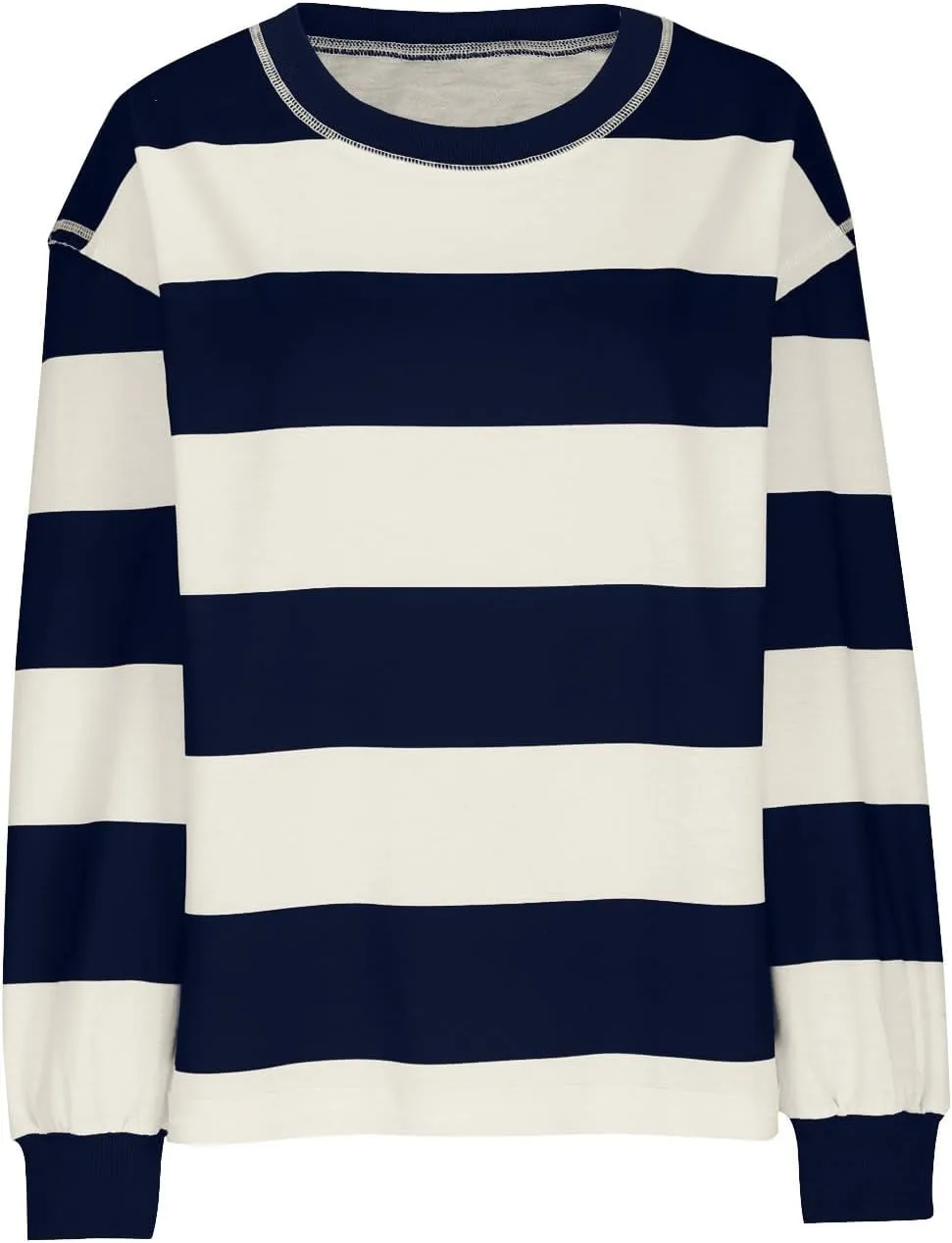 Women's Crewneck Sweatshirts Loose Fitting Casual Sweater Shirt Color Blocking Blouses Long Sleeve Tops