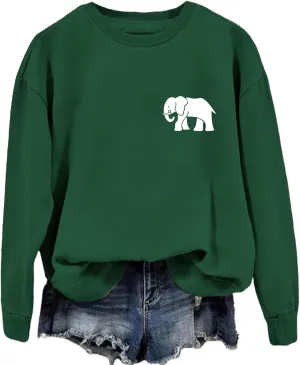 Womens Cute Elephant Graphic Sweatshirt Nature Animal Lover Shirt Funny Printed Long Sleeve Crewneck Pullover Tops