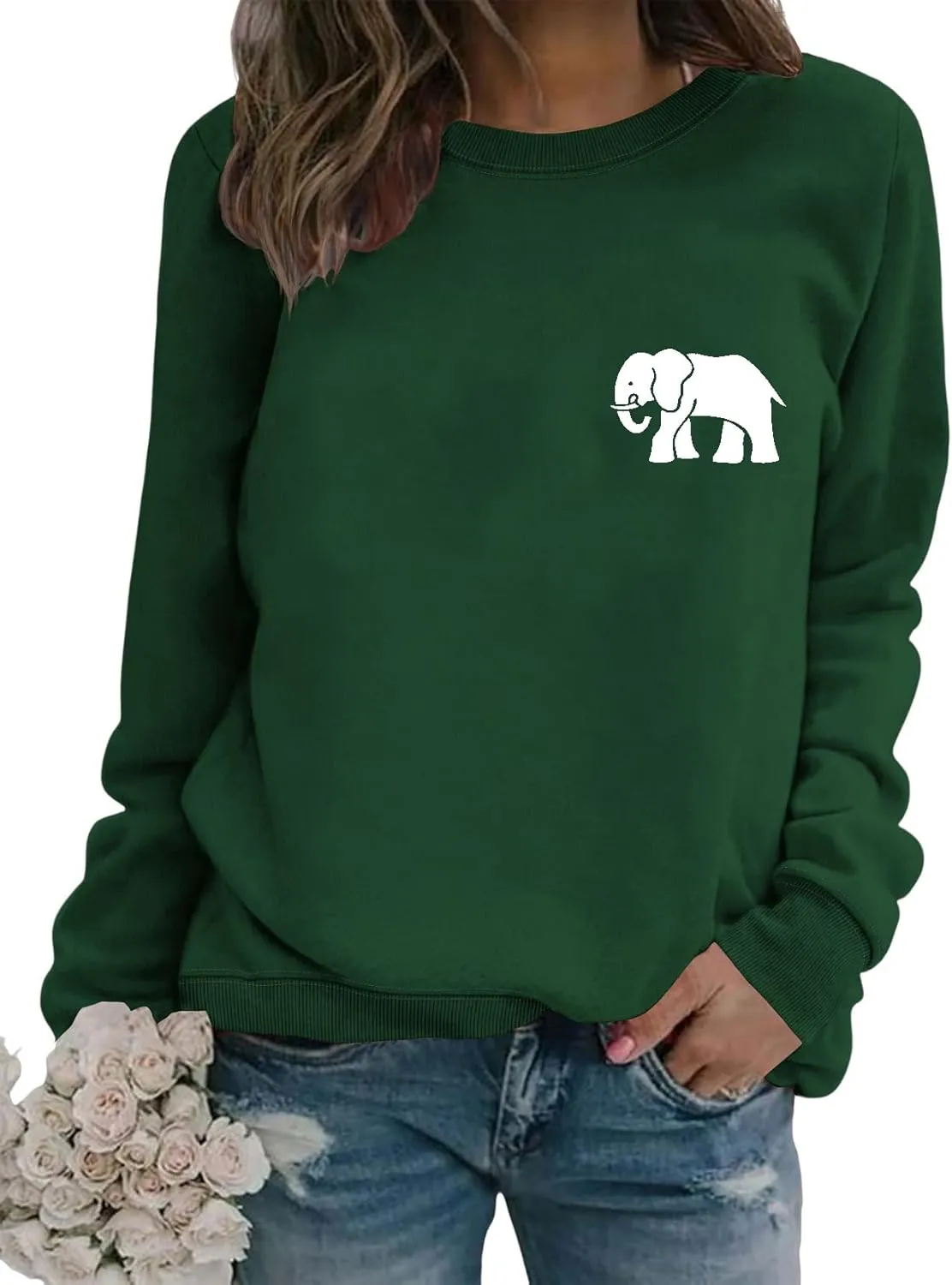 Womens Cute Elephant Graphic Sweatshirt Nature Animal Lover Shirt Funny Printed Long Sleeve Crewneck Pullover Tops