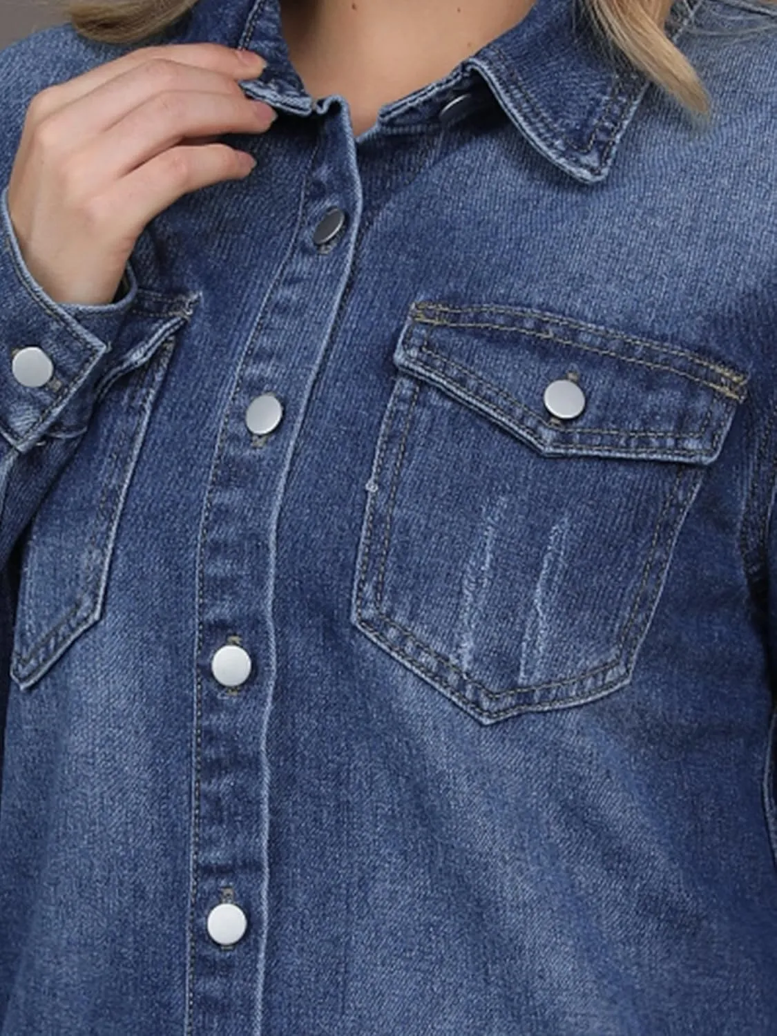 Women's Denim Jacket Frayed Hem Long Sleeve Cowgirl Outfits Lightweight Ripped Distressed Jean Jackets